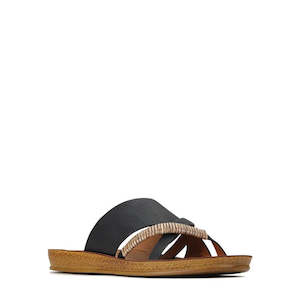 Los Cabos: Los Cabos Bride Black Flat Slide Sandal