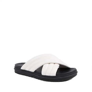 Emu Ella Coconut White Black Leather Summer Slide