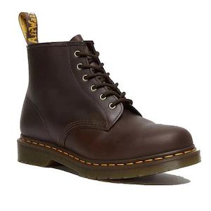 Dr Martens 101 6 Eye Brown Crazy Horse Yellow Stitching Boot
