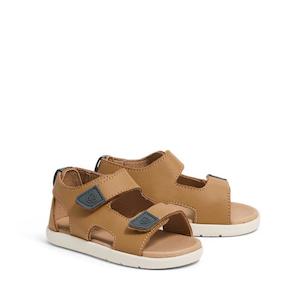 Pretty Brave: Pretty Brave 1st Walker Jack Tan Leather Open Toe Sandal