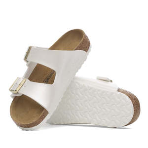 Birkenstock: Birkenstock Kids Arizona Metallic Pearl White Narrow Slides