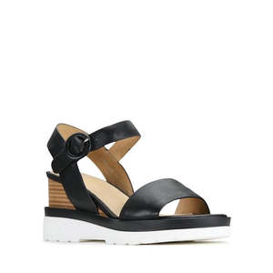 Eos: EOS Jadon Black Leather Wedge Sandal CLEARANCE