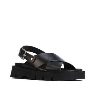Eos: EOS Monnis Black Womens Leather Sandal
