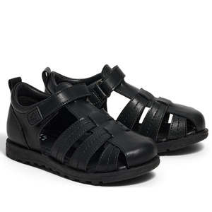 Pretty Brave Apollo Black Leather School Sandal Closed Toe