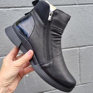 Alfie & Evie Justice Black Lo Leather Zip Ankle Boot Womens