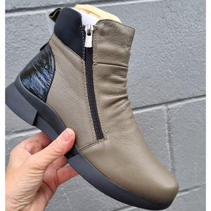 Alfie Evie: Alfie & Evie Justice Khaki Lo Leather Zip Ankle Boot Womens