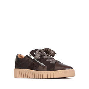 EOS Tinah Mahogany Dark Brown Leather Trainer With Zip