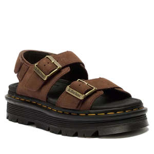 Dr Martens Sandals: Dr Martens Zebzag Sepia Brown Nubuck 2 Strap Sandal