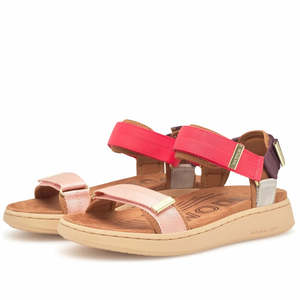 All: Woden Line Women's 3 Strap Sandal Flame Multi Red
