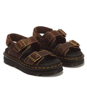 Dr Martens Sandals: Dr Martens Zebzag Crazy Horse Brown 2 Strap Sandal