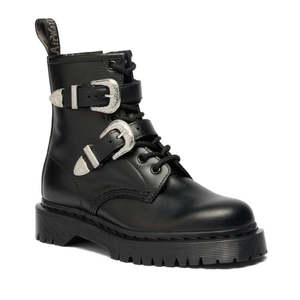 Dr Martens Doc: Dr Martens 1460 Bex Black Buckle Atlas Leather Boot With Zip