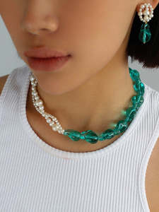 Frontpage: Handcrafted Glass & Baroque Pearl Necklace and Earring