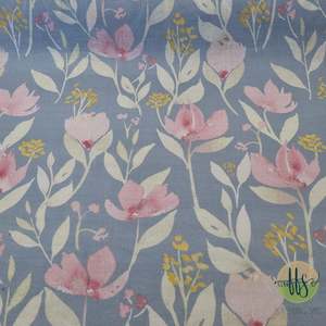 Linen: Wild Flowers Teal-100% Linen