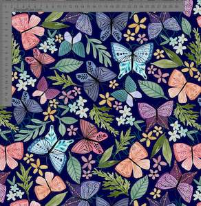 Folk Butterflies on Navy- Wolf & Rabbit - Custom Pre-order
