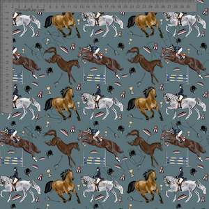 Animals Sarah Mcalpine: Horses on Blue Green Single layer - Sarah McAlpine Art- Custom Pre Order