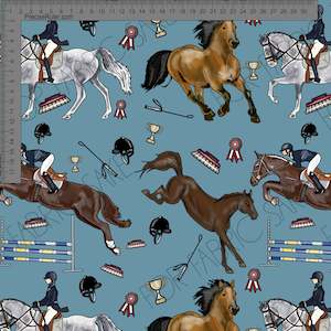 Animals Sarah Mcalpine: Horses on Blue - Sarah McAlpine Art- Custom Pre Order