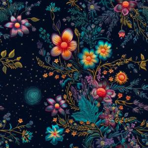 Floral Designs: Embroidery Space Flowers - Custom Print