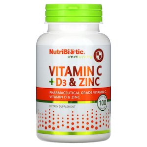 Zinc 1: Nutribiotic Vitamin C + D3 & Zinc (100 Caps)