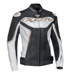 Ixon Collection: IXON TRINITY LADY Adult Sport Leather Jacket - White / Black / Gold