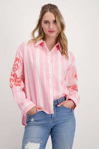 Tops & Shirts: Monari Cotton Stripe Shirt - Pink