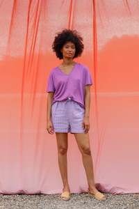 Indie & Cold Basic V Neck Linen T-Shirt - Lavender