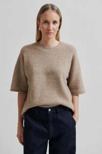 Second Female: Second Female Selana Knit O-Neck - Camel Melange