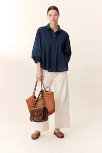 Leon And Harper: Leon & Harper Chimi Pleat Shirt - Black Iris