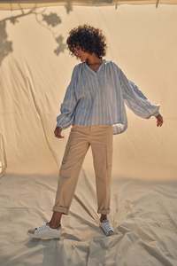 Sale: Mos Mosh Safi Striped Linen Shirt - Cashmere Blue