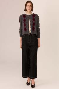 Pol: POL Loren Argyle Cardigan - Charcoal/Merlot