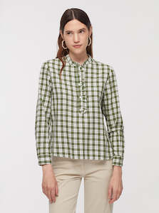 Nice Things: Nice Things Paloma Ruffle Checked Shirt Forest Green