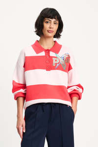 POM Striped Coral Polo Knit