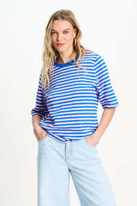 POM Stripe Blue and Pink Tee