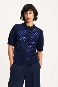 Pom: POM Night Blue Sequinned Polo Knit