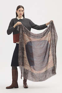 Accessories: Nice Things Woodgrain Dot Scarf - Melange Grey
