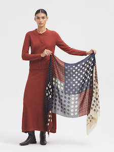 Accessories: Nice Things Patch Dots Print Scarf - Navy