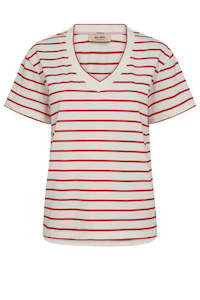 Mos Mosh Nani Stripe T-Shirt Chinese Red