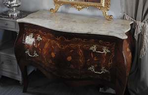 Bedroom Furniture: Louis XV French Bombe 2 Drawer with Marble Top