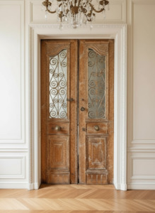 Antique Oak Doors with Iron Scroll Work