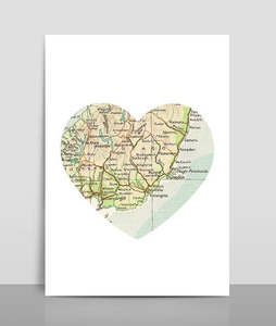 Southland & Otago Map Wall Sticker - Heart