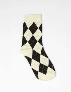 Jewellery Clothing Accessories: Socks | Cream and Black Argyle