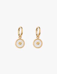Gold Shell Round Pendant w Mini Heart Earrings