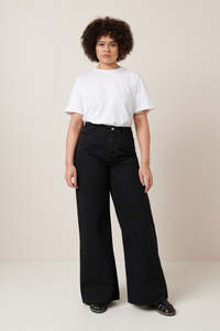 Pants Jeans: LAST ONE | Kowtow - High Puddle Jeans - Black Denim