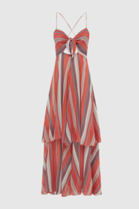 Dresses: Olga Joan - Tie Front Tiered Dress - Corallo