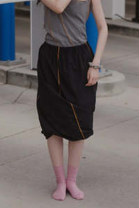 Baserange - Turn Skirt - Organic Cotton Poplin - Black/Yellow