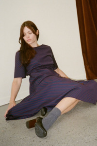 Penny Sage - Tempo Dress - Oxford Plum Stripe