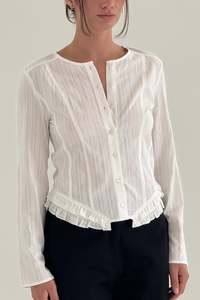 Size 8: Olga Joan - Ruffle-Hem Blouse - Bianca