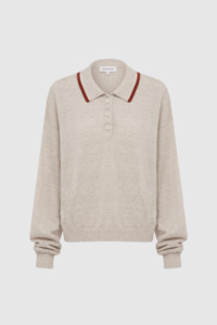 Rowie - Uma Linen Knit Polo Top - Oat Marle