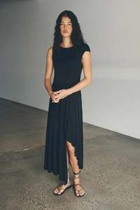 Rowie: ROWIE - Lorna Drape Midi Dress - Noir
