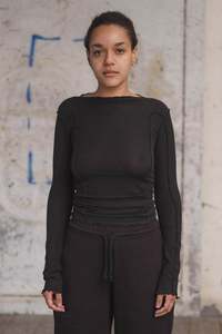 Baserange - Omato Long Sleeve Tee - Fine Organic Cotton Rib - Black