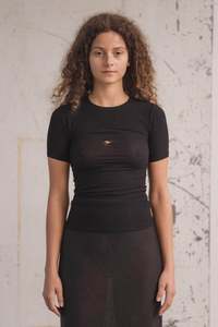 Baserange: Baserange - Heart Tee Shirt - Fine Organic Cotton Rib - Black